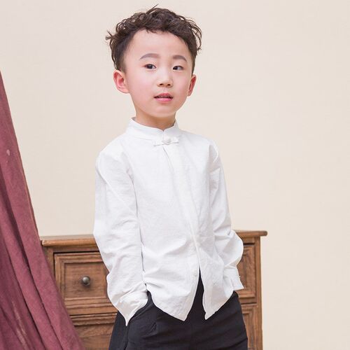 中国风儿童复古盘扣立领衬衫宝宝春秋唐装衬衣男童长袖汉服上衣潮
