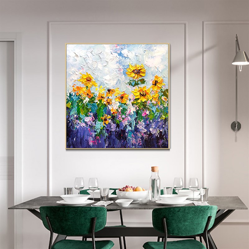 油画挂画客厅玄关装饰画纯手工简约向日葵花卉轻奢风抽象成品画