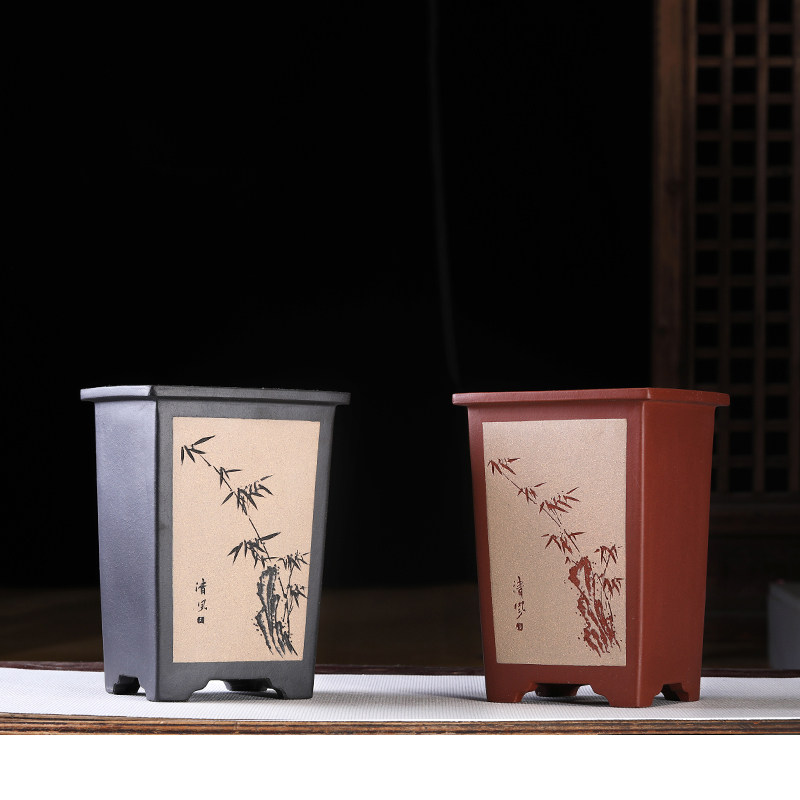 精品紫砂花盆宜兴兰花专用盆办公桌面手工四方兰花盆李超紫砂花盆