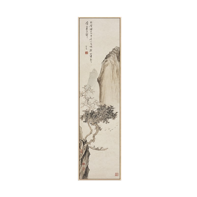 新中式山水画玄关竖版长条国画客厅过道挂画书房茶室装饰画古代画