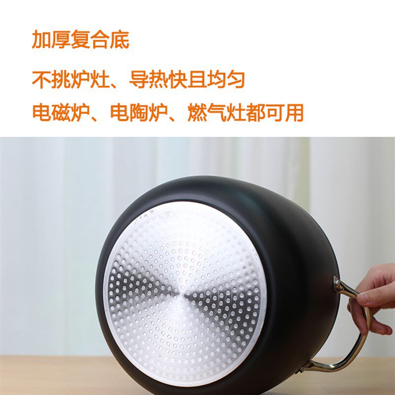 高颜值!出口英国黑色双耳不粘汤锅深汤锅炖肉锅煮意面熬馅料22cm