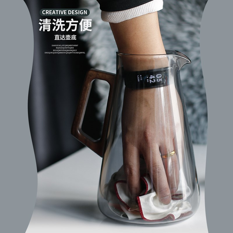 木把创意凉水壶纯手工玻璃耐高温家用超大容量冷水壶套装复古冰箱