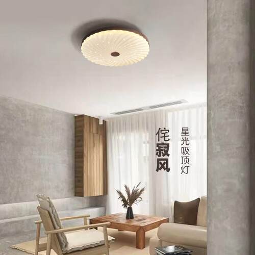 北欧侘寂风卧室书房LED吸顶灯实木满天星房间主灯餐厅儿童房灯具