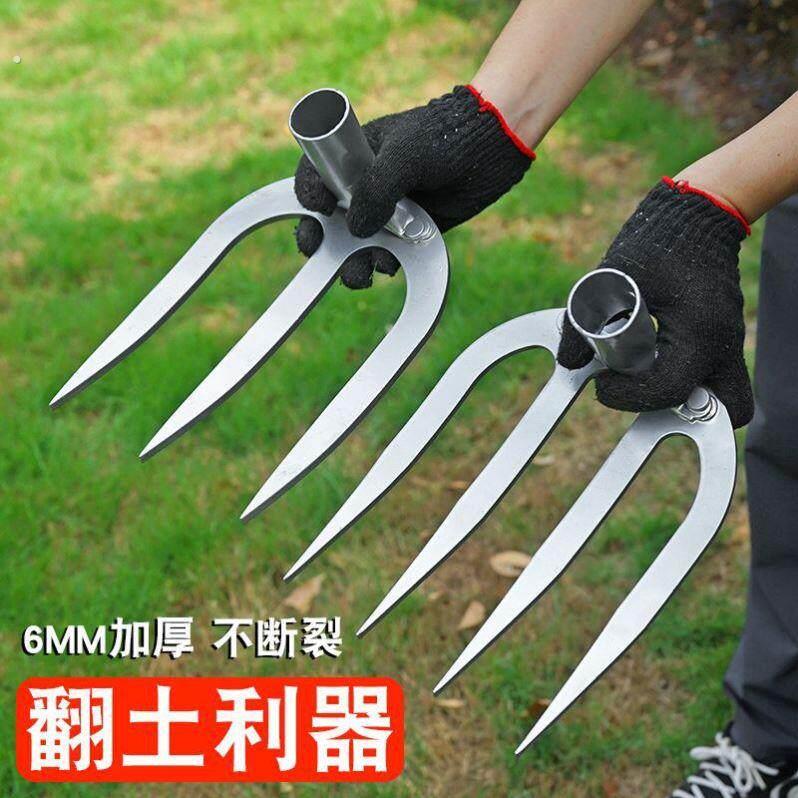 家用种菜锄头不锈钢加厚三齿钉耙子加厚木柄刨土挖地除锄草开荒新