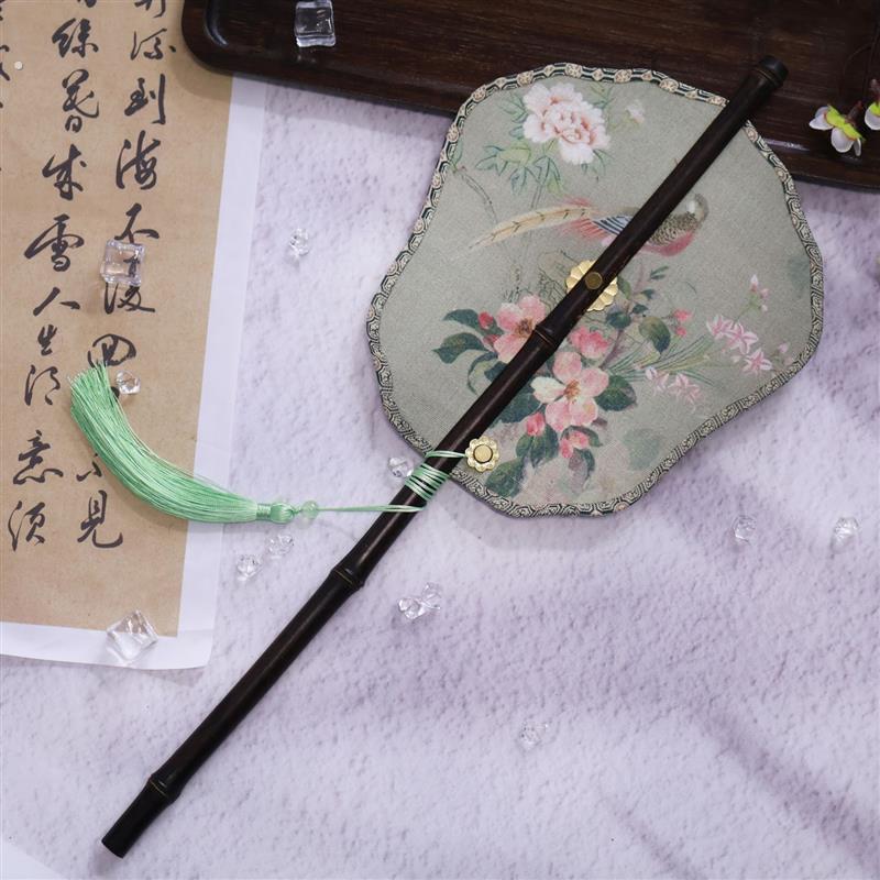 中国古风紫竹腰扇可卷曲汉服长柄扇子拍照跳舞走秀道具古典扇