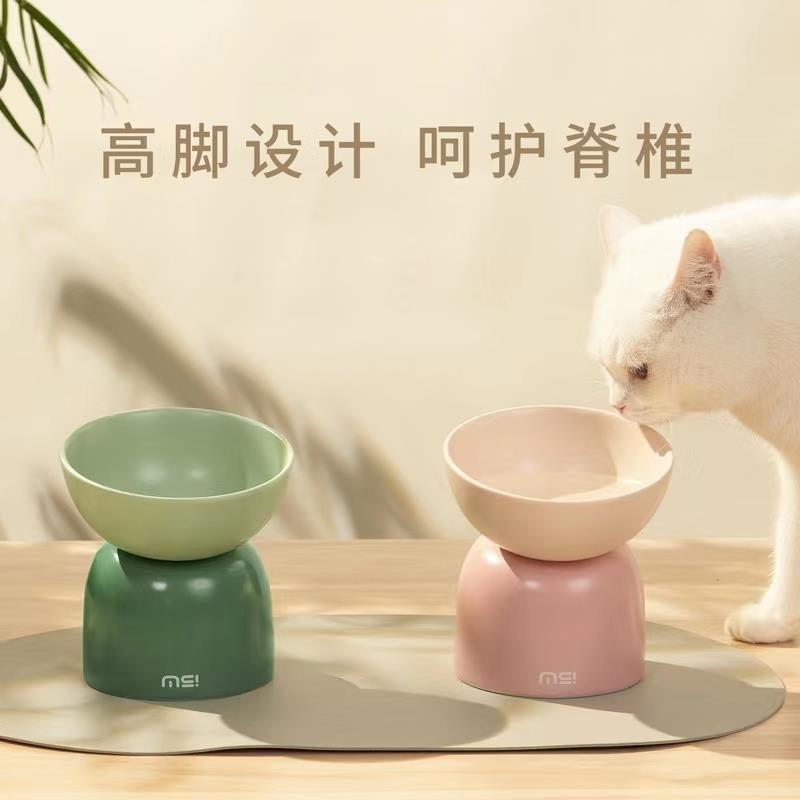 麻薯猫碗陶瓷宠物碗高脚保护颈椎猫饭盆猫咪水碗狗斜口碗狗盆饭盆