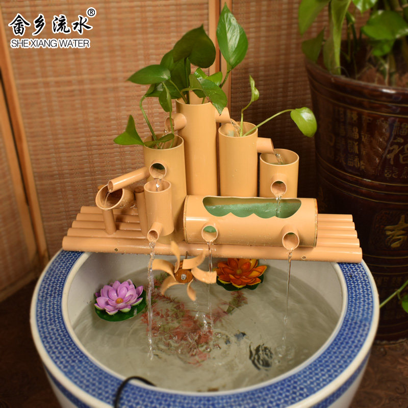 鱼缸过滤器PVC塑料竹子流水摆件日式惊鹿惊鸟器石槽鱼池造景装饰