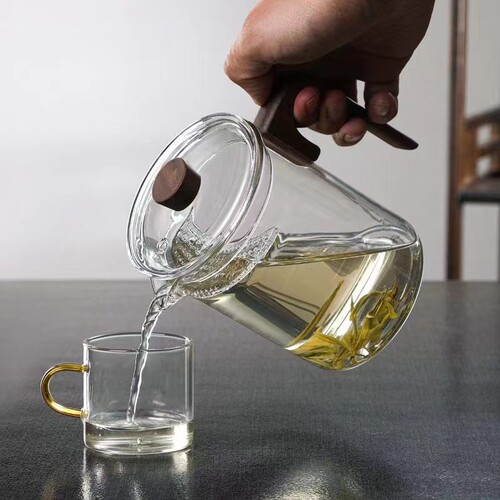 耐热玻璃泡茶壶 茶滤一体泡茶器月牙公道杯 黑胡桃木把分茶器茶杯