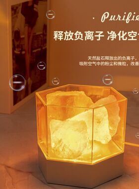 网红七彩水晶盐灯led小夜灯喜马拉雅香薰卧室睡眠usb床头台灯