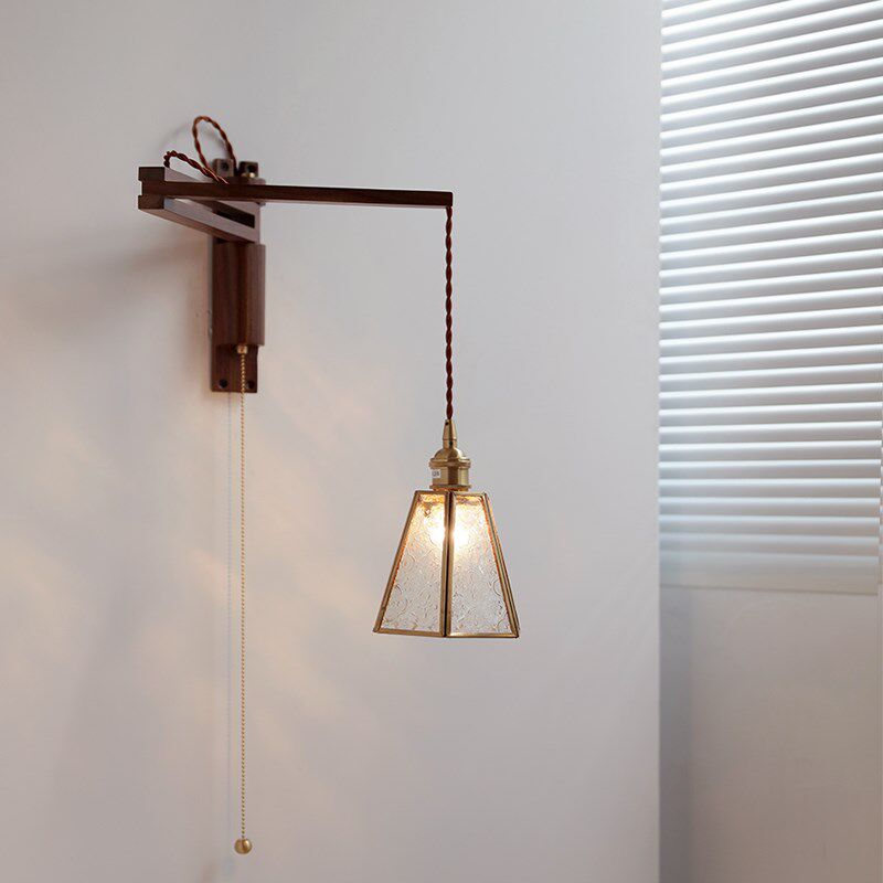 烁阳北欧伸缩折叠壁灯黑胡桃木侘寂风床头书桌网红自带开关拉线灯