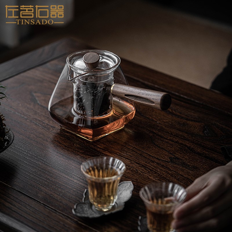 左茗右器侧把煮茶器大容量茶水分离泡茶壶可加热透明玻璃水壶单壶