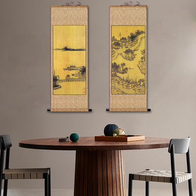 明代沈周雨江名胜图山水挂画仿古卷轴字画书房装饰画招财挂画定制