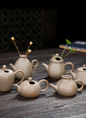 小茶壶粗陶花插花瓶陶瓷铜钱草装饰客厅摆件水培花盆器皿创意绿萝