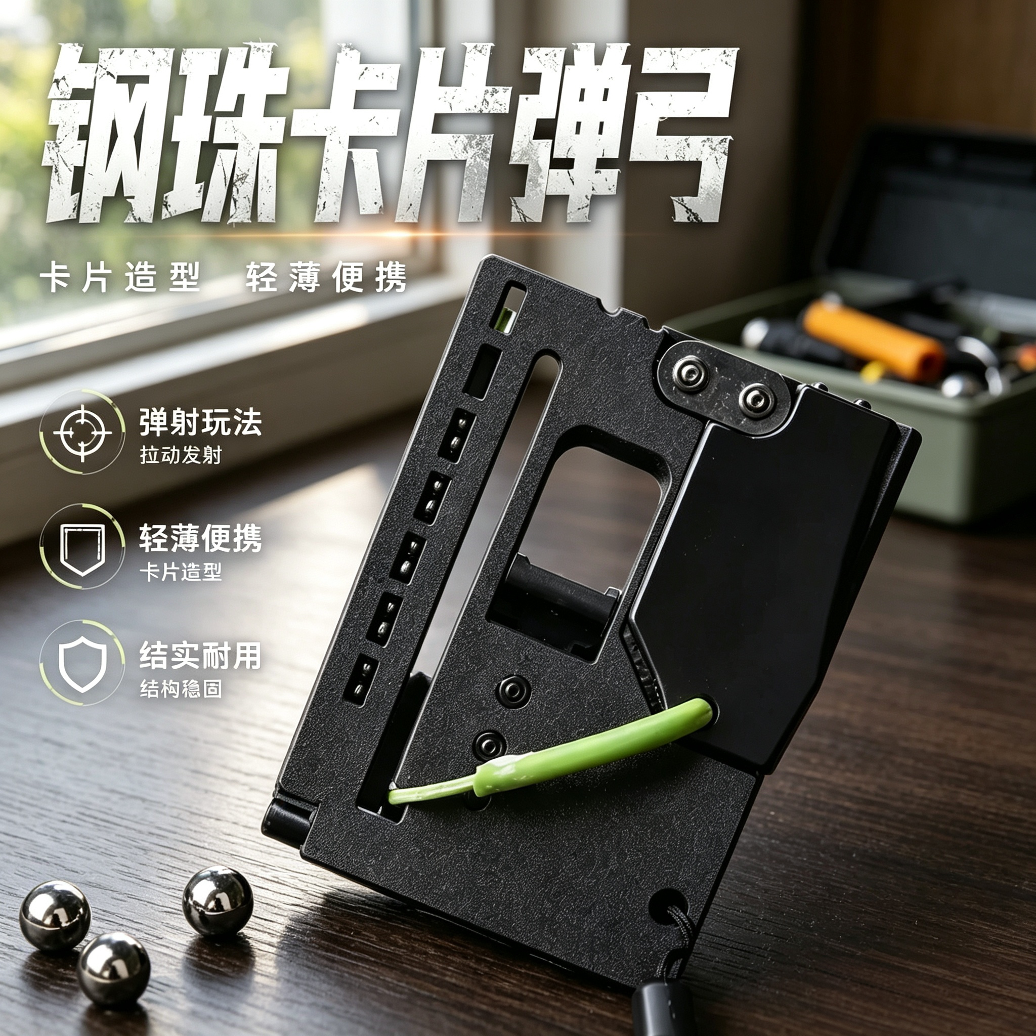 迷你弹珠卡片弹弓折叠户外解压休闲弹射器玩具便携随身式手枪造型