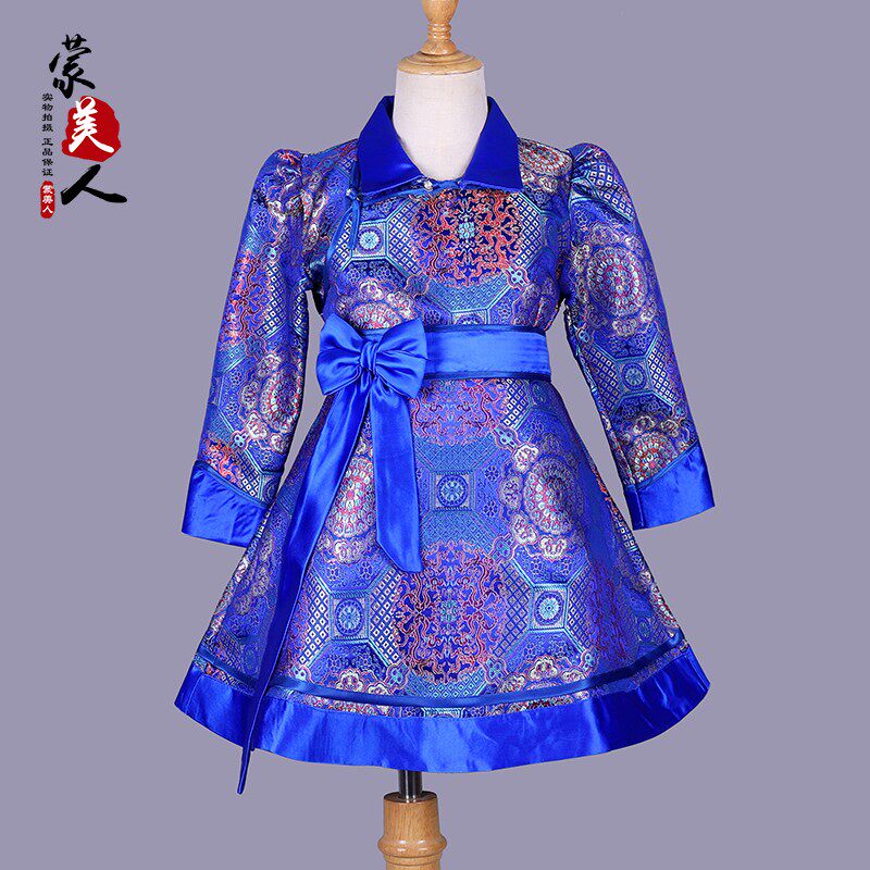 儿童蒙古袍公主裙少数民族舞蹈演出服蒙古族女童装日常改良连衣裙
