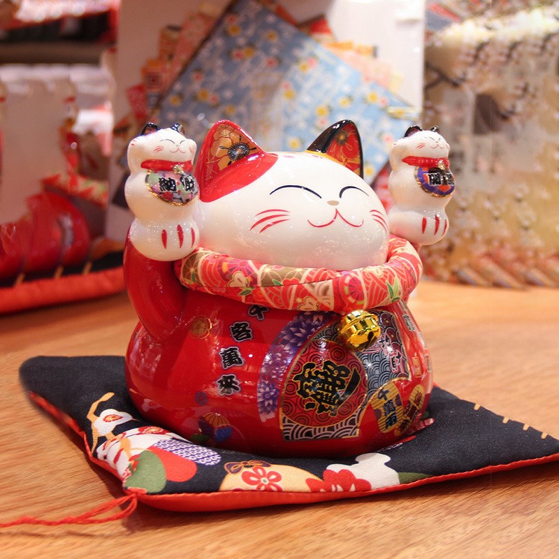 福缘猫小号招财猫年货陶瓷存钱罐摆件新年家居乔迁喜庆招财猫