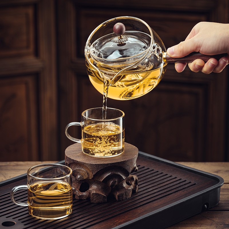 耐高温玻璃泡茶壶套装家用侧把旋转小青柑逍遥壶煮茶器功夫茶具