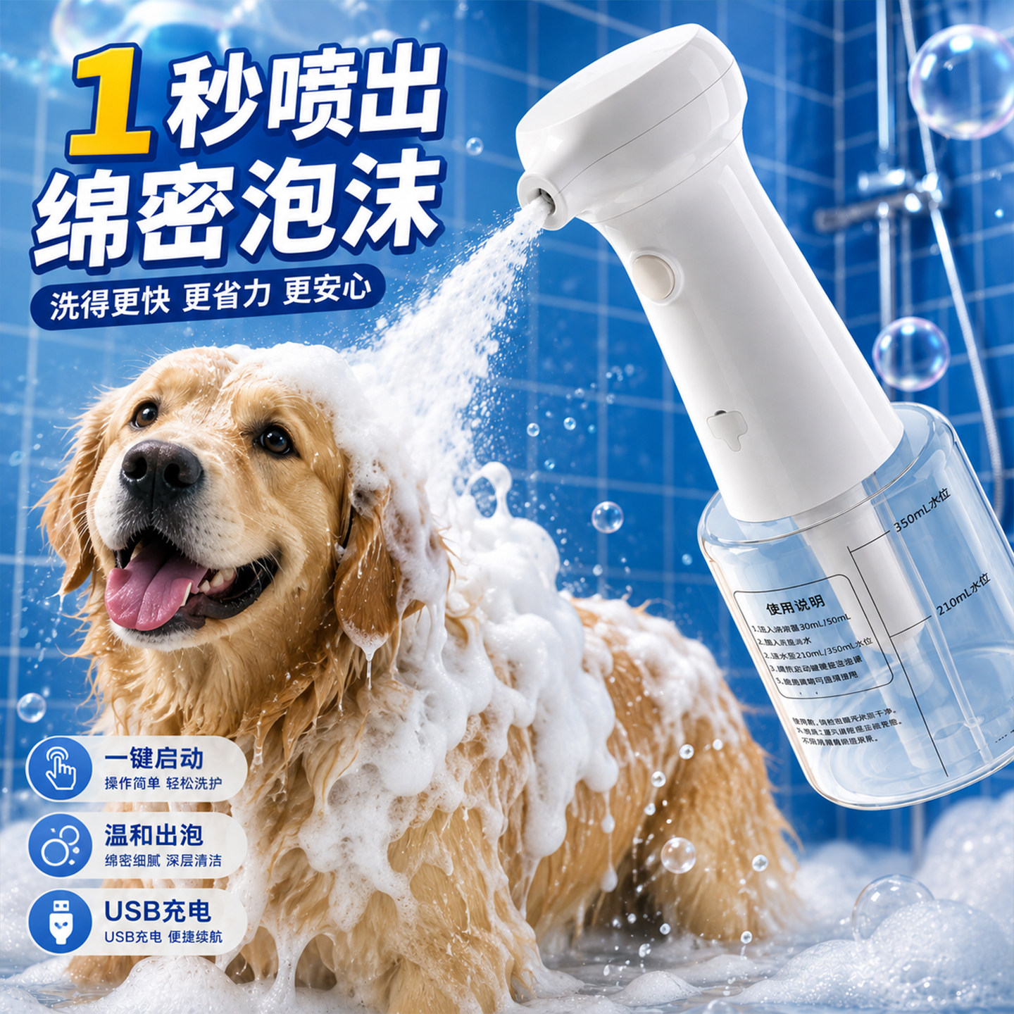 兽牙起泡机泡泡机狗狗洗澡沐浴香波浴液猫洗浴沐浴露洗发水稀释瓶