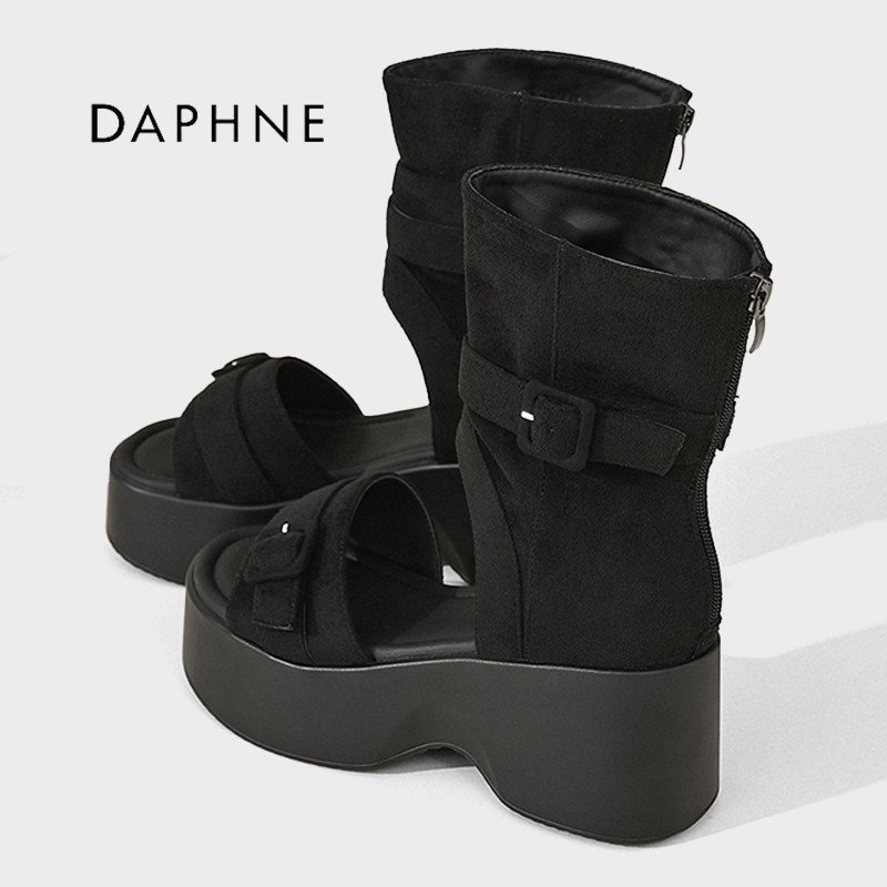 Daphne/达芙妮厚底凉靴女2026夏季款时尚百搭后拉链增高罗马凉鞋P