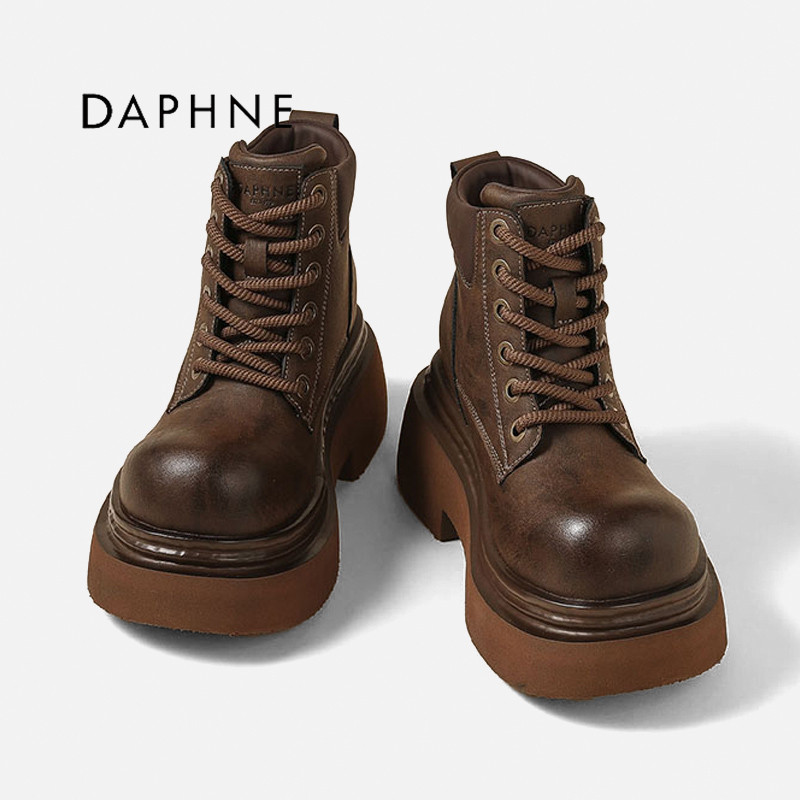 Daphne/达芙妮2026秋冬季复古工装短靴女小个子内增高加绒马丁靴P