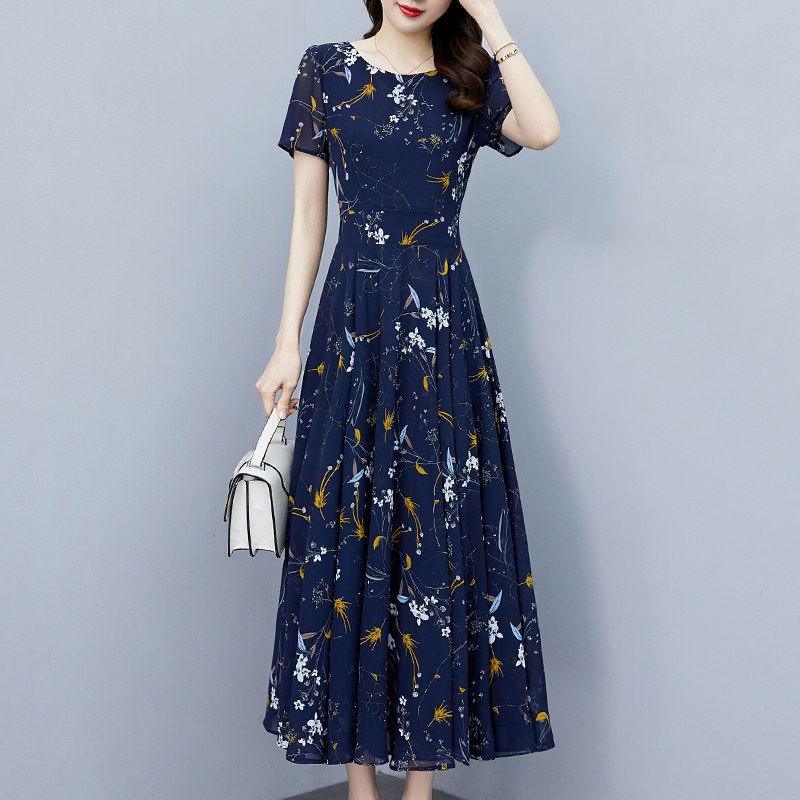 夏季雪纺洋装女士2026新款中年妈妈夏装洋派时尚遮肚子显瘦裙子