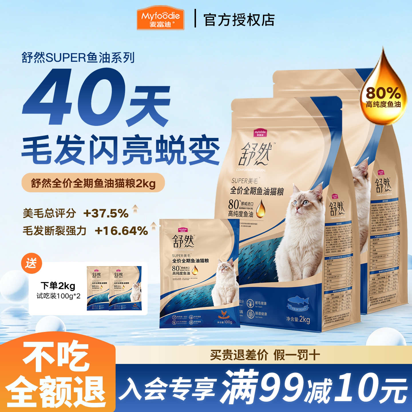 麦富迪舒然鱼油猫粮80%高纯度美毛靓毛鱼油成幼猫通用猫粮2kg/6kg