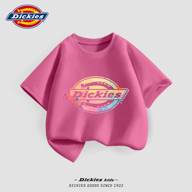 Dickies女童莓红短袖t恤上衣2026新款童装纯棉洋气时髦儿童夏装薄