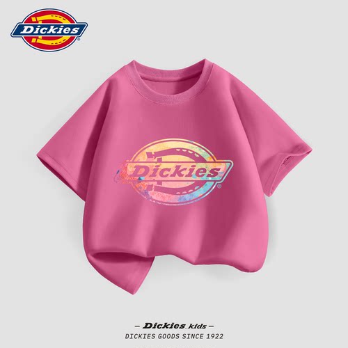 Dickies女童莓红短袖t恤上衣2026新款童装纯棉洋气时髦儿童夏装薄