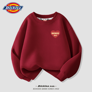 Dickies女童红色卫衣春秋薄款2026新款儿童上衣运动童装女孩秋装