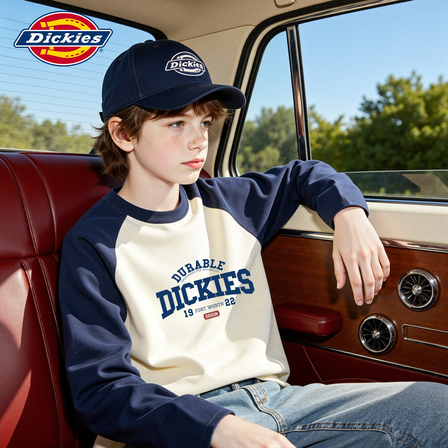 Dickies男童秋季打底衫纯棉上衣2026新款男孩秋装休闲儿童长袖t恤