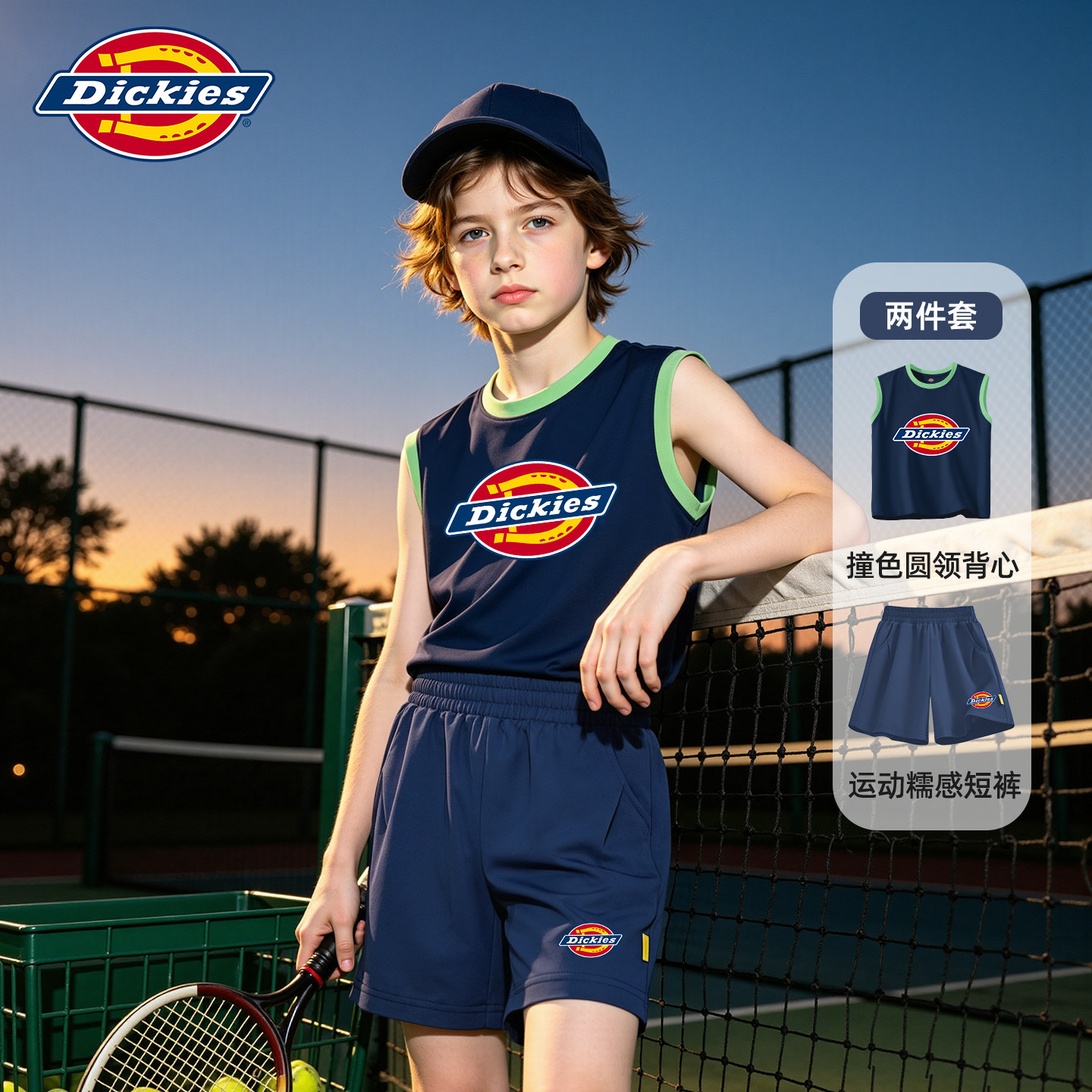 Dickies男童套装夏季薄款童装男孩运动速干短裤2026新款儿童背心