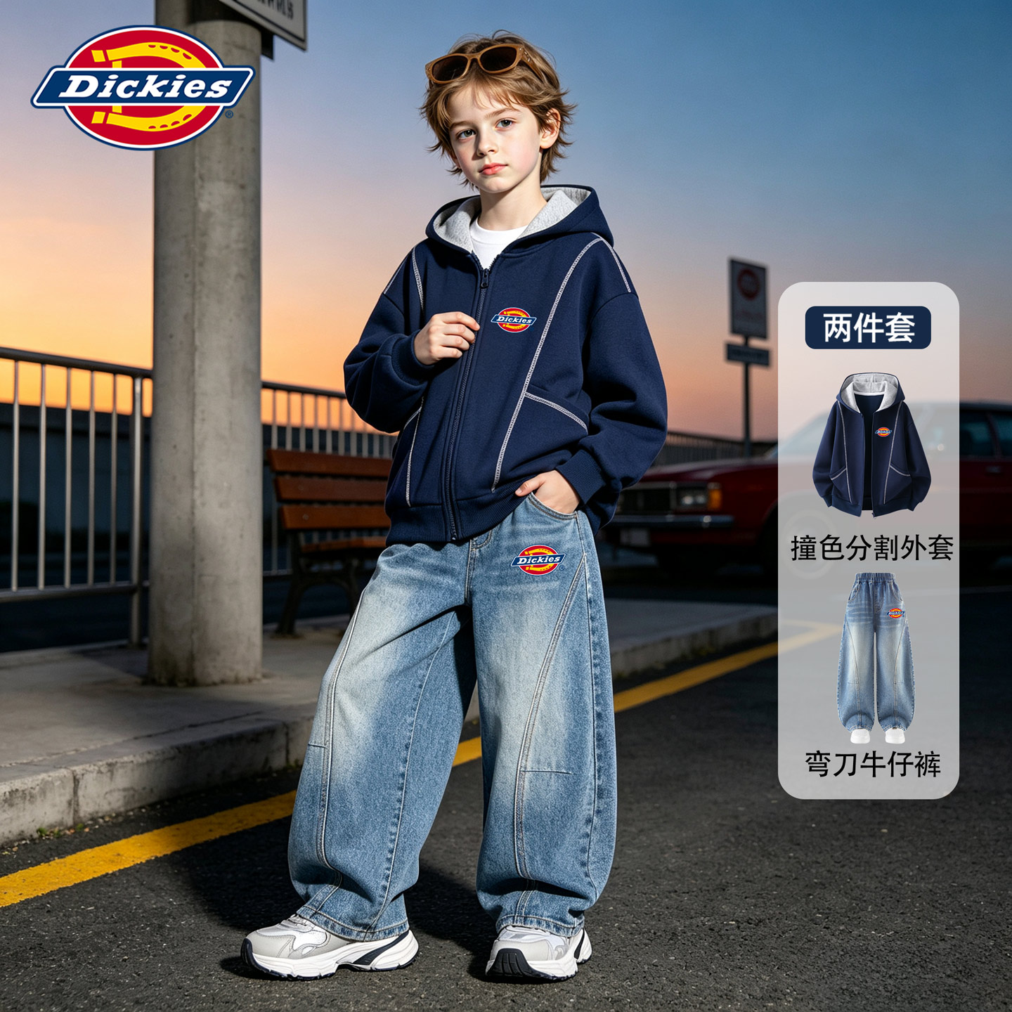 Dickies男童套装春秋款2026新款儿童运动外套时尚男孩牛仔裤秋装