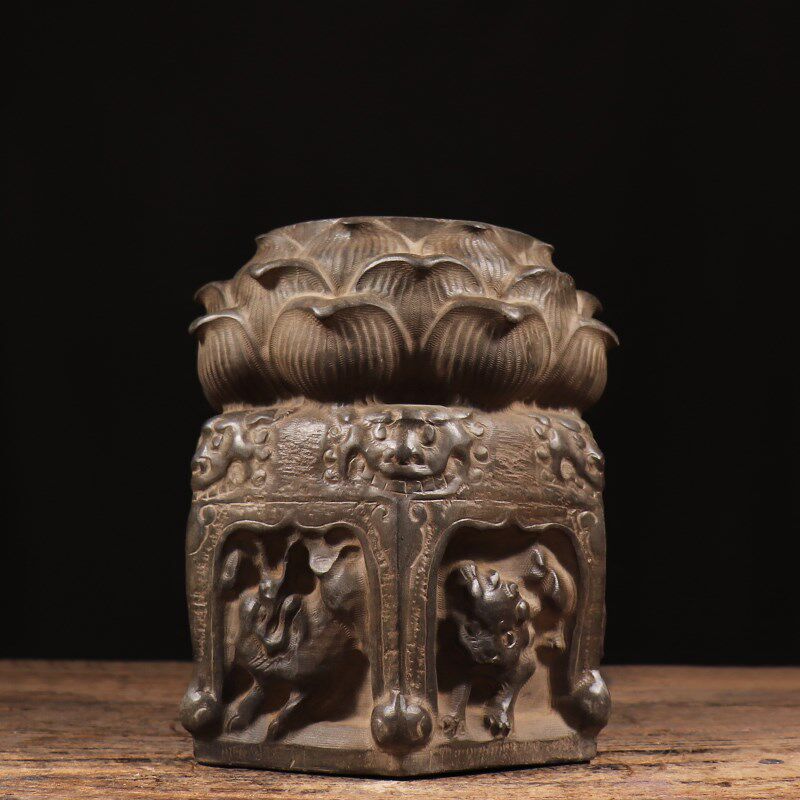 仿古石雕山西青石复古莲花兽头石墩柱墩门墩中式摆件底座装饰包邮