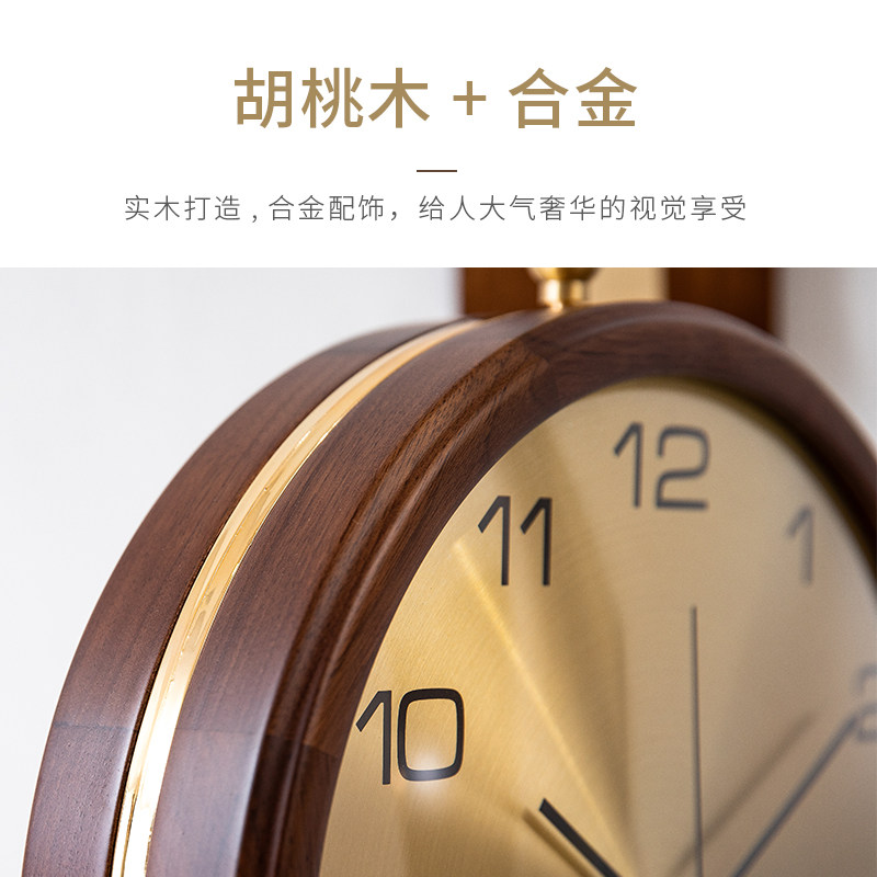 欧式双面旋转挂钟实木轻奢时钟玄关走廊奢华吊钟客厅家用两面钟表