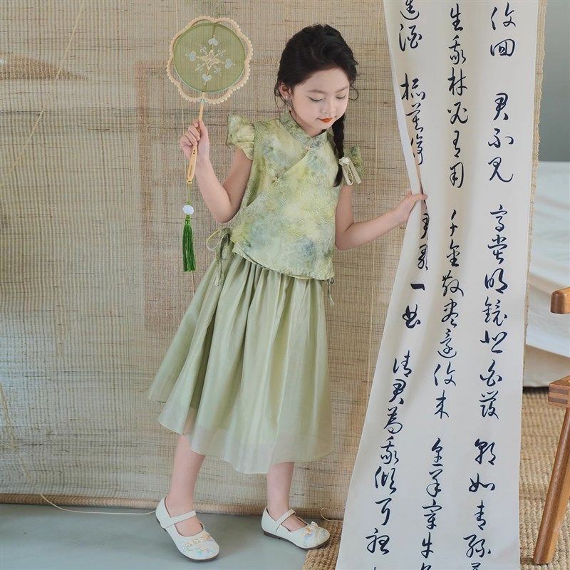 儿童新中式国风套装2024年新款汉服裙女童夏季淑女气质百搭两件套
