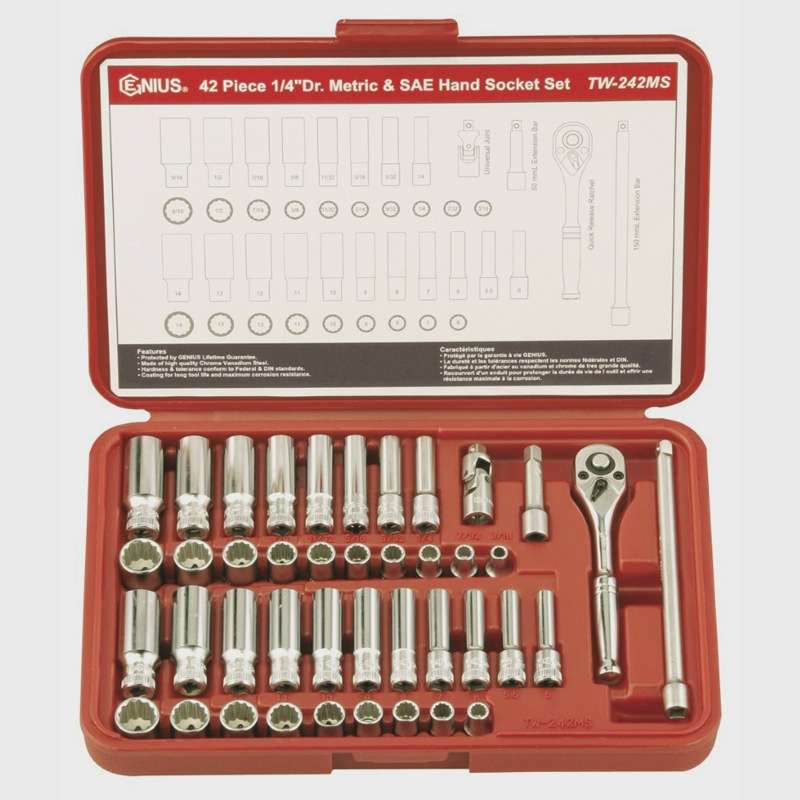 GENIUS天赋进口工具1/4系列42件套公英制综合套筒扳手组TW-242MS