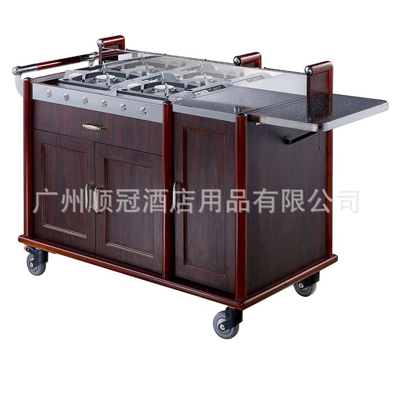 豪华石面酒店煮餐车单双头豪华鲍鱼车实木移动式早餐车多功能服务