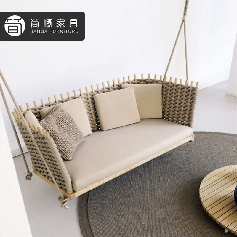 高端实木别墅沙发组合户外庭院花园吊椅秋千露天酒店民宿藤编沙发