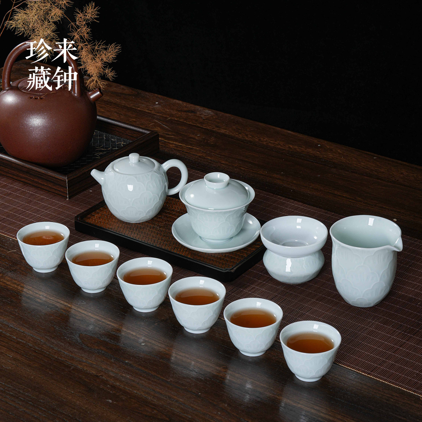 功夫茶具套装高档轻奢茶壶家用陶瓷办公室影青玉瓷盖碗10件套礼盒