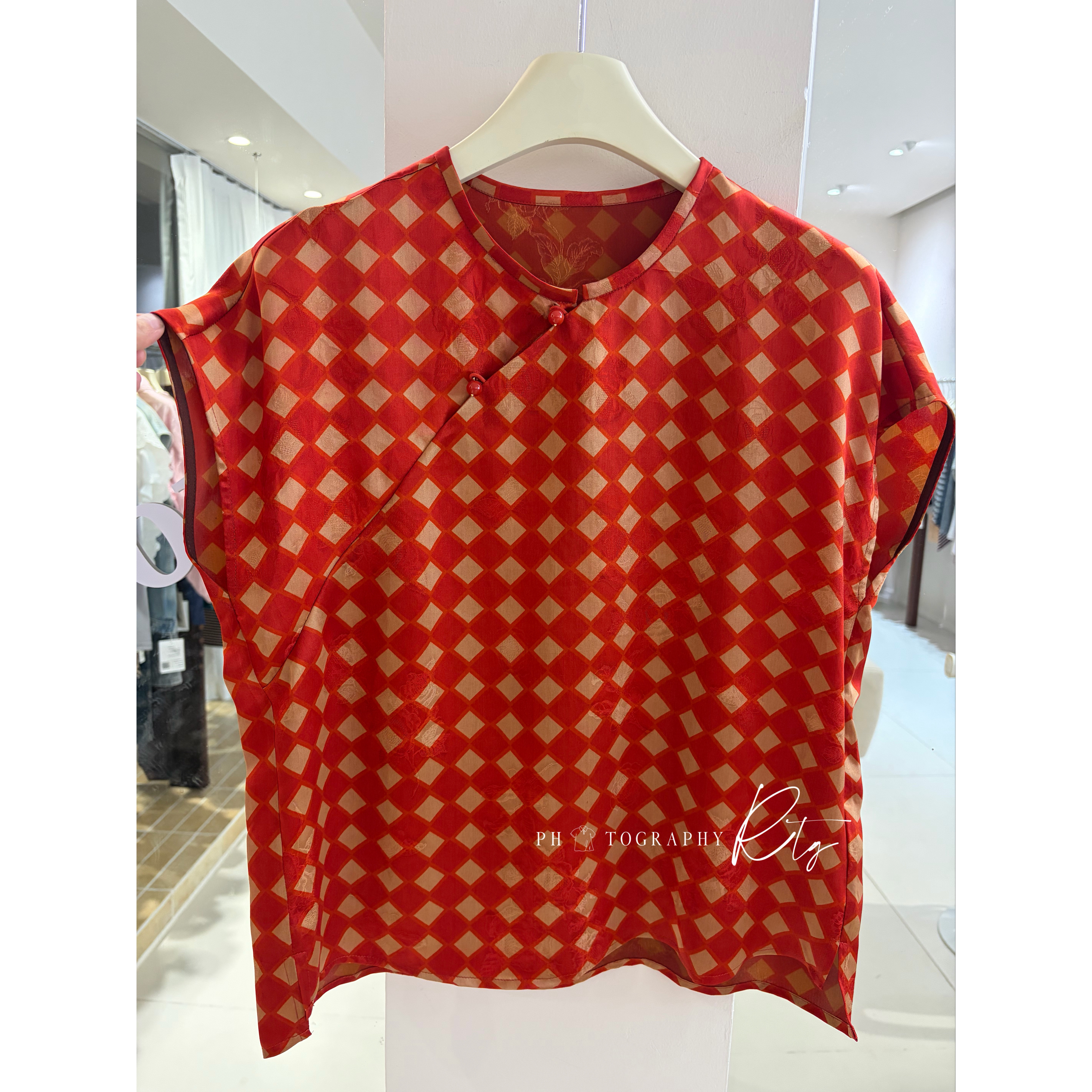Rtg Clothing新款真丝设计师小众原单百搭新中式国风盘扣格子上衣