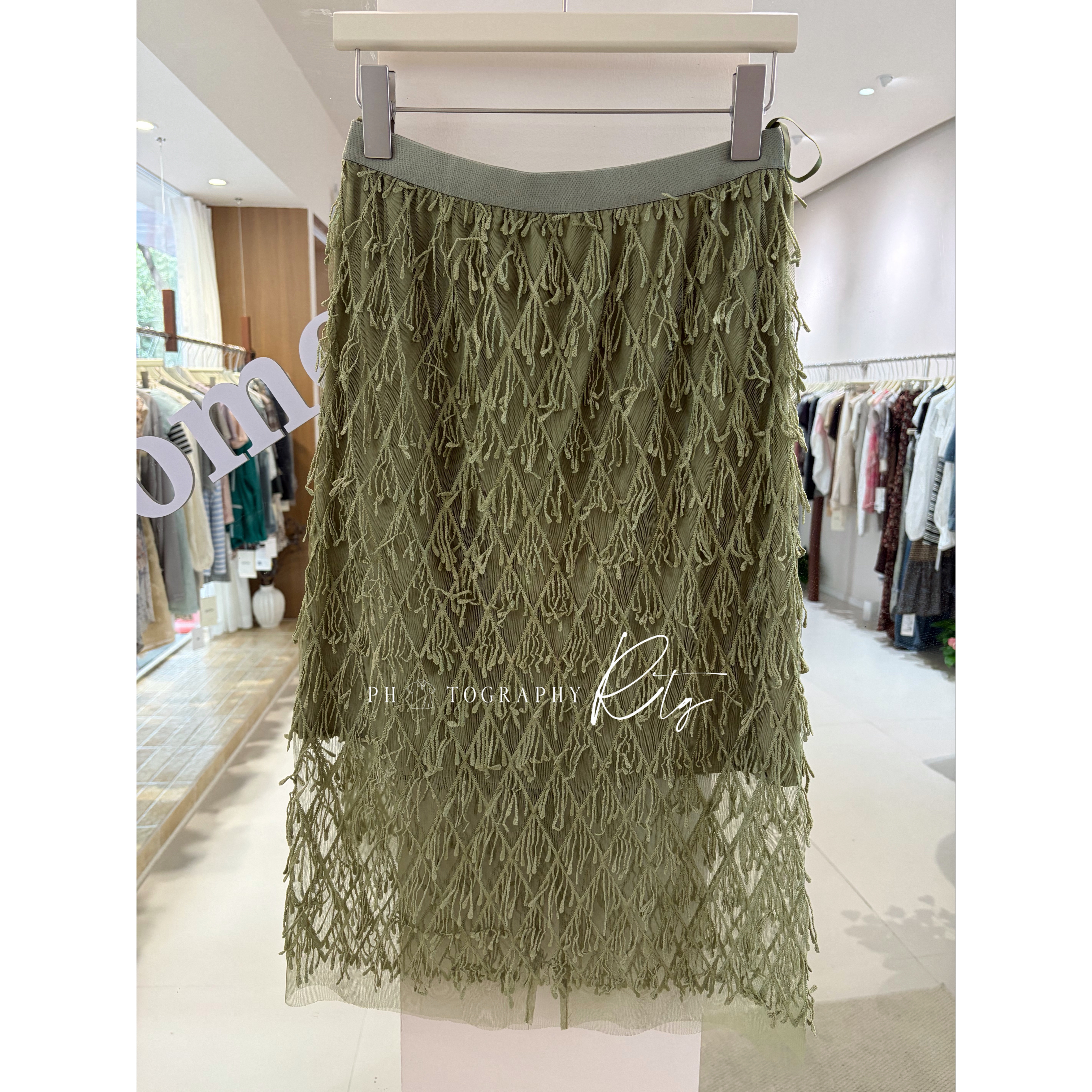 Rtg Clothing新款设计师小众绿色原单百搭绣花流苏半身裙