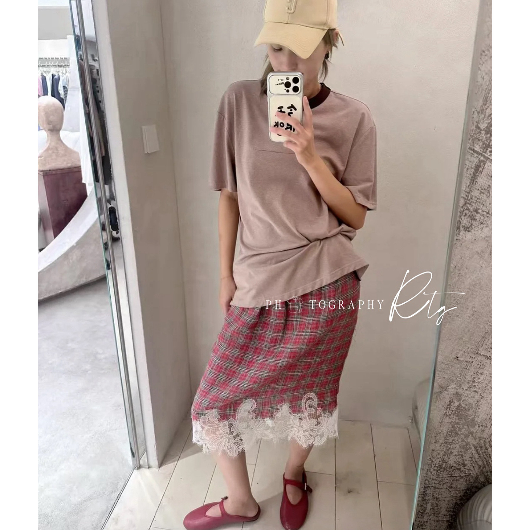 Rtg Clothing新款小众设计师款原单正品时尚蕾丝亚麻格子半身裙