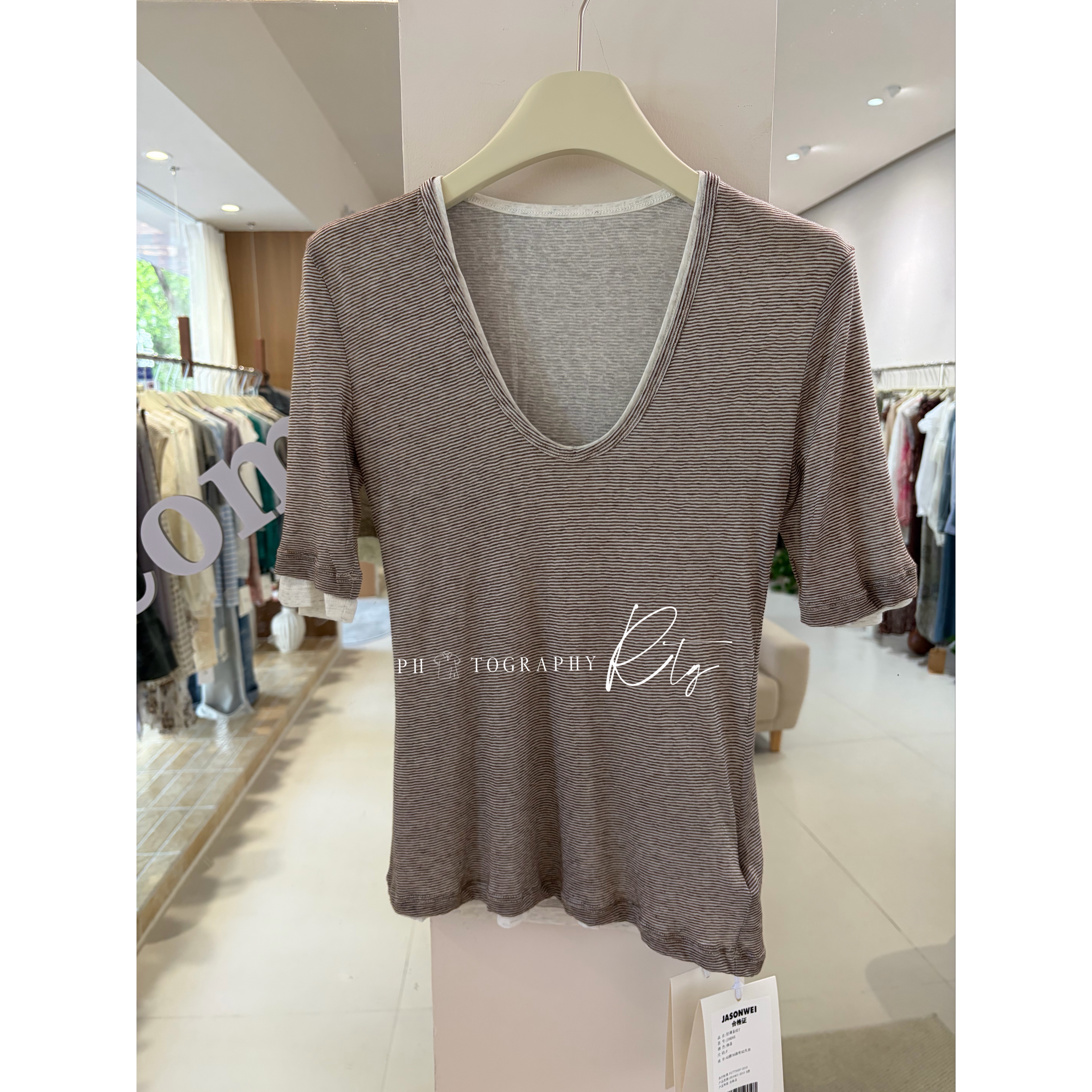 Rtg Clothing新款小众品牌原单正品条纹U领皮肤衣薄短袖T恤女
