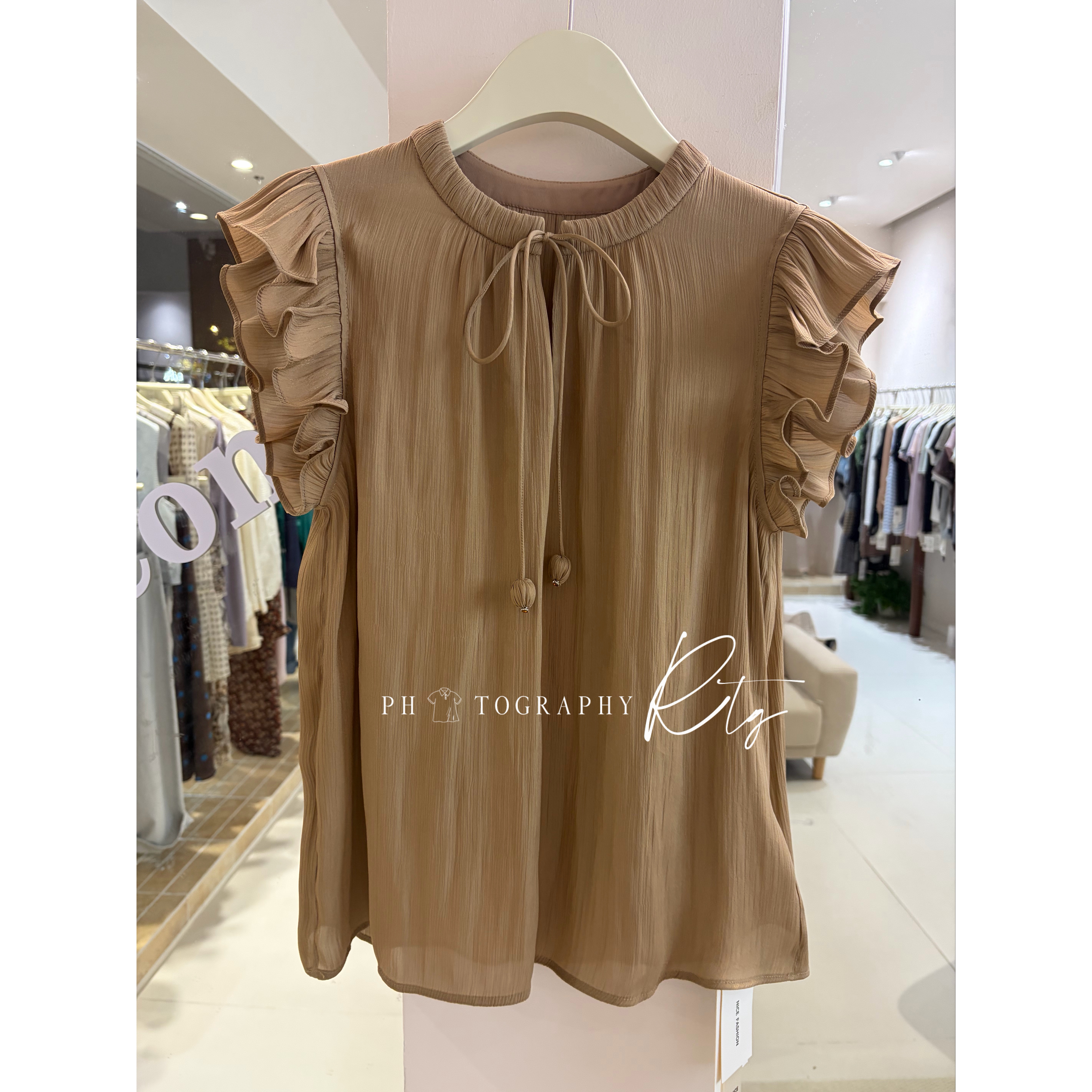 Rtg Clothing新款设计师小众原单荷叶边袖系绳蝴蝶结上衣