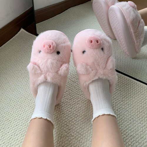 冬季可爱小猪包头防滑保暖棉拖