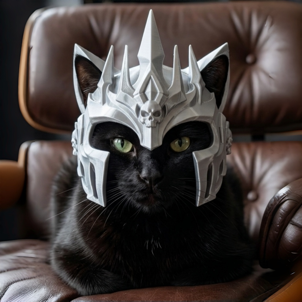 巫妖王猫头盔魔兽争霸游戏周边宠物头盔万圣节cos装扮道具摆件