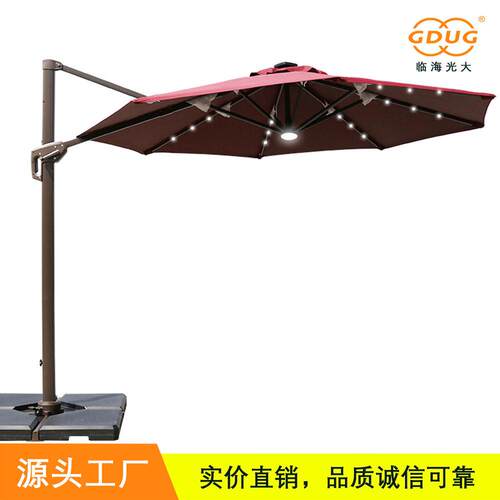 太阳能七彩LED灯铝合金罗马伞方形双顶伞度假村遮阳伞太阳伞户外