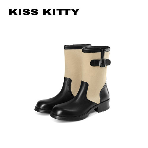 KISSKITTY机车拼色中筒女靴
