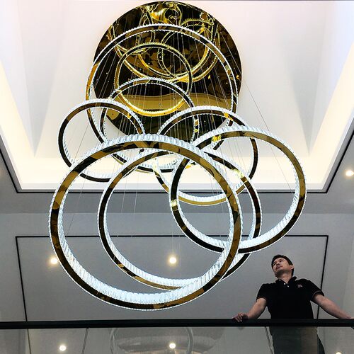 复式楼吊灯水晶灯轻奢别墅客厅挑空loft公寓吊灯酒店大堂楼梯吊灯