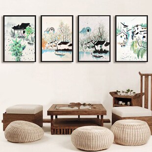 品都 吴冠中水墨山水diy数字油画手绘填色家居玄关客厅书房装饰画